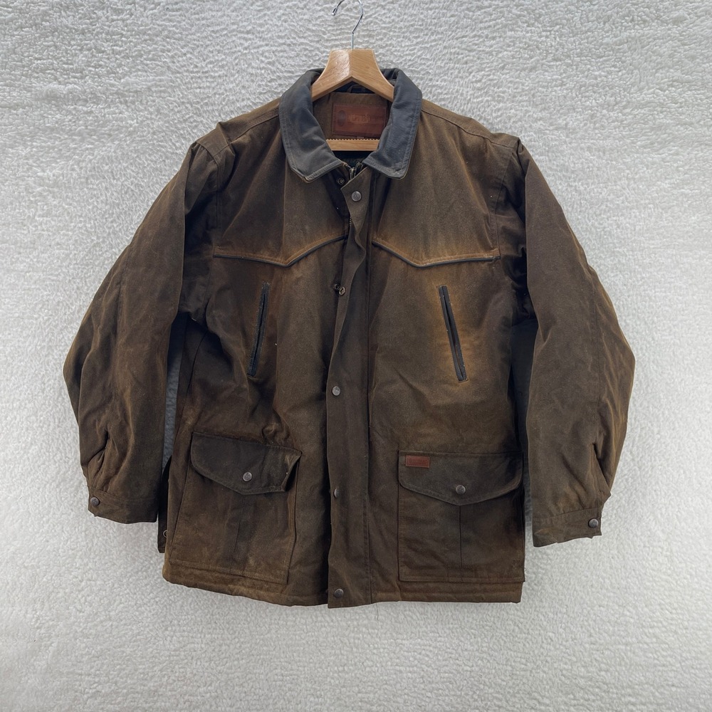Outback Trading Co Pathfinder Jacket Mens Large Brown Oilskin Coat Outdoor Gorp